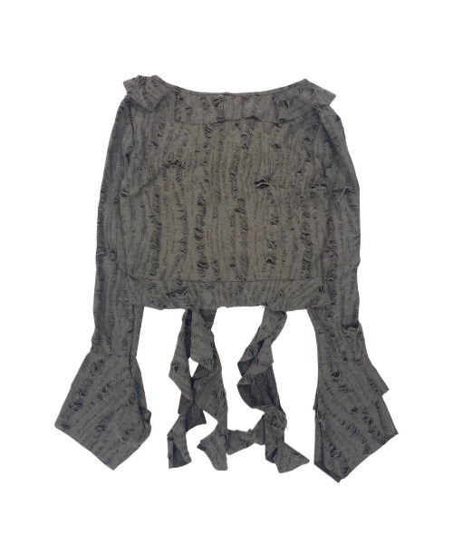 XU(エックスユー)の「ストリートファッション XU エックスユー damage frill cardigan ダメージフリルカーディガン シャツカーディガン へそ出しカーディガン ラッフルカーディガン 羽織り 韓国ファッション 韓国ストリート グランジ Y2K(カーディガン/ボレロ・レディース・チャコール/アイボリー・ONE SIZE)」の17枚目の写真