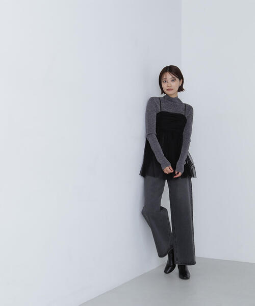 NATURAL BEAUTY BASIC(ナチュラルビューティーベーシック)の「ギャザーチュールチュニック(キャミソール・レディース・ラベンダー/グレー/ブラック・FREE)」の9枚目の写真