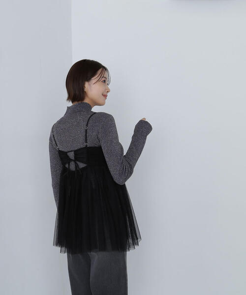 NATURAL BEAUTY BASIC(ナチュラルビューティーベーシック)の「ギャザーチュールチュニック(キャミソール・レディース・ラベンダー/グレー/ブラック・FREE)」の10枚目の写真