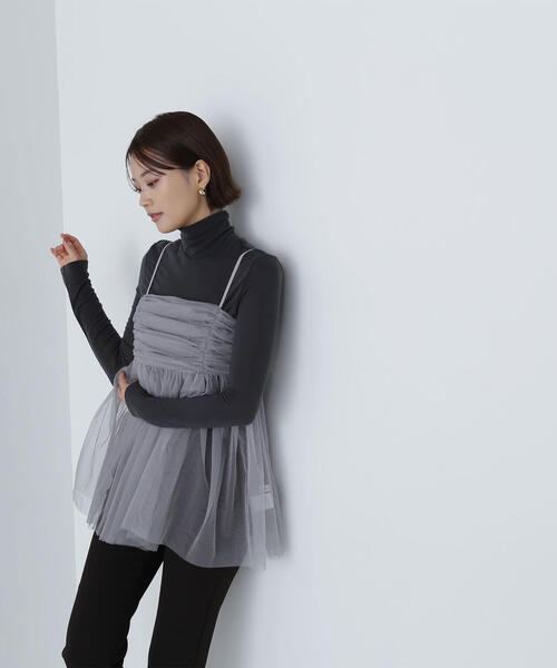 NATURAL BEAUTY BASIC(ナチュラルビューティーベーシック)の「ギャザーチュールチュニック(キャミソール・レディース・ラベンダー/グレー/ブラック・FREE)」の14枚目の写真