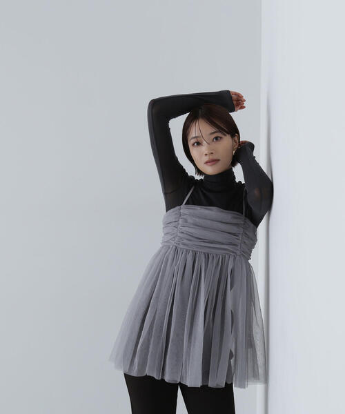 NATURAL BEAUTY BASIC(ナチュラルビューティーベーシック)の「ギャザーチュールチュニック(キャミソール・レディース・ラベンダー/グレー/ブラック・FREE)」の16枚目の写真