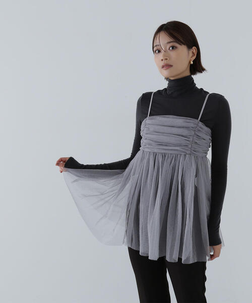 NATURAL BEAUTY BASIC(ナチュラルビューティーベーシック)の「ギャザーチュールチュニック(キャミソール・レディース・ラベンダー/グレー/ブラック・FREE)」の18枚目の写真