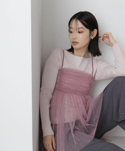 NATURAL BEAUTY BASIC(ナチュラルビューティーベーシック)の「ギャザーチュールチュニック(キャミソール・レディース・ラベンダー/グレー/ブラック・FREE)」の3枚目の写真