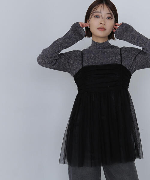 NATURAL BEAUTY BASIC(ナチュラルビューティーベーシック)の「ギャザーチュールチュニック(キャミソール・レディース・ラベンダー/グレー/ブラック・FREE)」の2枚目の写真