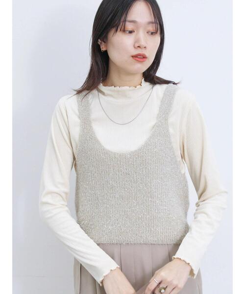 Samansa Mos2 blue（サマンサモスモスブルー）の「カットコールハイネックプルオーバー（Tシャツ/カットソー・レディース・チャコールグレー/キナリ/ベージュ・F）」の2枚目の写真