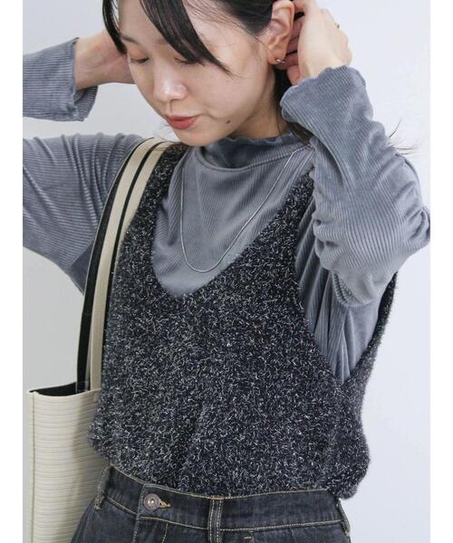 Samansa Mos2 blue（サマンサモスモスブルー）の「カットコールハイネックプルオーバー（Tシャツ/カットソー・レディース・チャコールグレー/キナリ/ベージュ・F）」の7枚目の写真