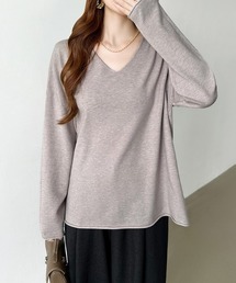 【2025AW 新色追加!】 もちっとなめらかタッチ ルーズVネックニット きれいめ 長袖 ロング ニット 春服 秋服