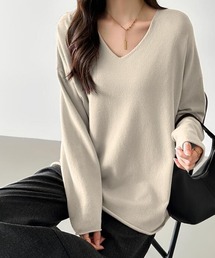 COCOMOMO | 【2025AW 新色追加！】 もちっとなめらかタッチ ルーズVネックニット きれいめ 長袖 ロング ニット 春服 秋服(ニット/セーター)