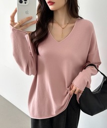 【2025AW 新色追加！】 もちっとなめらかタッチ ルーズVネックニット きれいめ 長袖 ロング ニット 春服 秋服