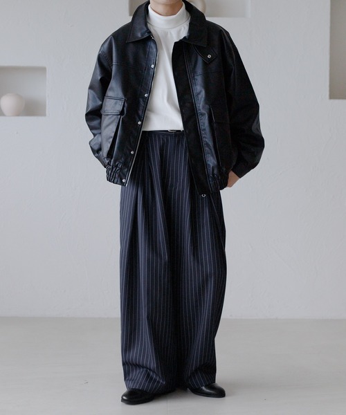 epnok（エプノック）の「ピンストライプタックワイドパンツ（スラックス・メンズ・ネイビー/チャコールグレー・SMALL/MEDIUM/LARGE）」の19枚目の写真