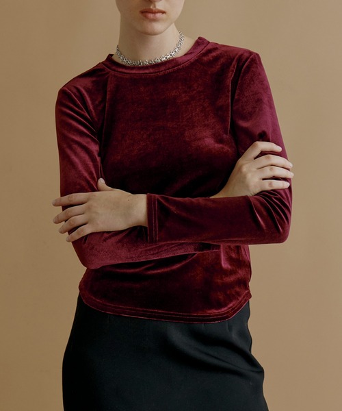 kiehtova（キエトヴァ）の「【kiehtova】VELOR TOPS KTWR9 ※（Tシャツ/カットソー・レディース・オフホワイト/バーガンディー/ピンク/グレー/ブラック・FREE）」の2枚目の写真