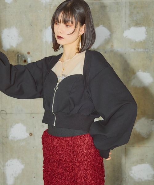 ELLEgirl（エルガール）の「裏毛ビスチェブルゾン【ELLEgirl/エル ガール】（スウェット・レディース・ブラック/グレー・FREE）」の6枚目の写真