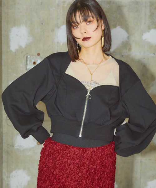 ELLEgirl（エルガール）の「裏毛ビスチェブルゾン【ELLEgirl/エル ガール】（スウェット・レディース・ブラック/グレー・FREE）」の5枚目の写真