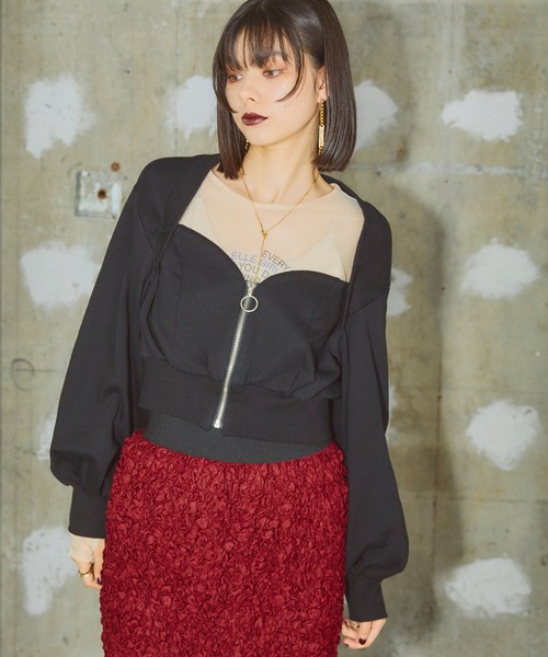 ELLEgirl（エルガール）の「裏毛ビスチェブルゾン【ELLEgirl/エル ガール】（スウェット・レディース・ブラック/グレー・FREE）」の4枚目の写真