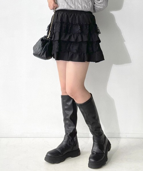 AS KNOW AS plus（アズノゥアズプラス）の「◇レースティアードフリルミニスカート（スカート・レディース・ブラック/オフホワイト/レオパード/ブラック系/ホワイト系/ブラック系1/ホワイト系1/キャメル/ダークブラウン/グレー系その他/ブラック系その他/グレー系/ドット/ブラウン系/ブラック系2/ホワイト系2・FREE）」の17枚目の写真