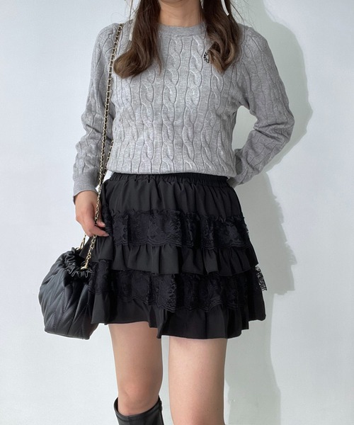 AS KNOW AS plus（アズノゥアズプラス）の「◇レースティアードフリルミニスカート（スカート・レディース・ブラック/オフホワイト/レオパード/ブラック系/ホワイト系/ブラック系1/ホワイト系1/キャメル/ダークブラウン/グレー系その他/ブラック系その他/グレー系/ドット/ブラウン系/ブラック系2/ホワイト系2・FREE）」の22枚目の写真