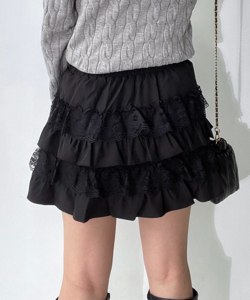 AS KNOW AS plus（アズノゥアズプラス）の「◇レースティアードフリルミニスカート（スカート・レディース・ブラック/オフホワイト/レオパード/ブラック系/ホワイト系/ブラック系1/ホワイト系1/キャメル/ダークブラウン/グレー系その他/ブラック系その他/グレー系/ドット/ブラウン系/ブラック系2/ホワイト系2・FREE）」の20枚目の写真