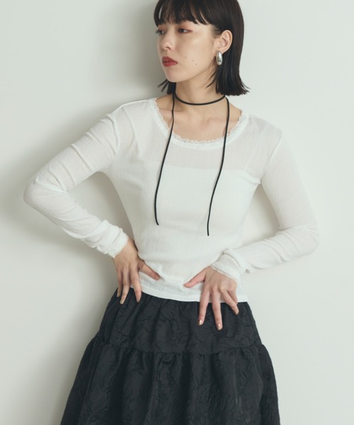paravion(パラビオン)の「レースネック長袖カットソー(Tシャツ/カットソー・レディース・アイボリー/ブラック/ホワイト・FREE)」の1枚目の写真