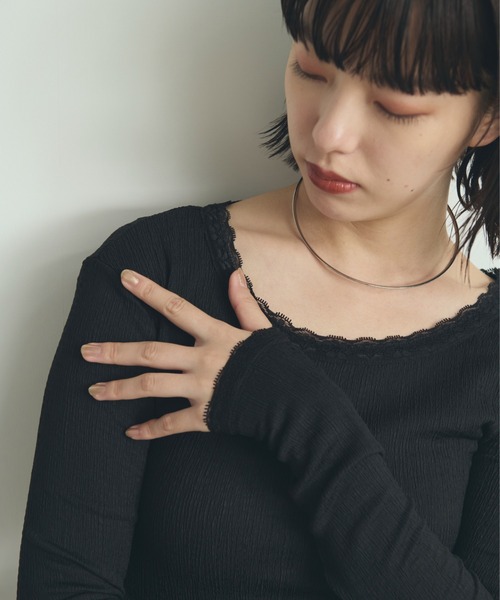 paravion(パラビオン)の「レースネック長袖カットソー(Tシャツ/カットソー・レディース・アイボリー/ブラック/ホワイト・FREE)」の3枚目の写真