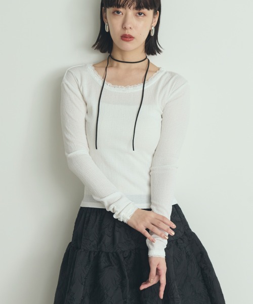 paravion(パラビオン)の「レースネック長袖カットソー(Tシャツ/カットソー・レディース・アイボリー/ブラック/ホワイト・FREE)」の15枚目の写真