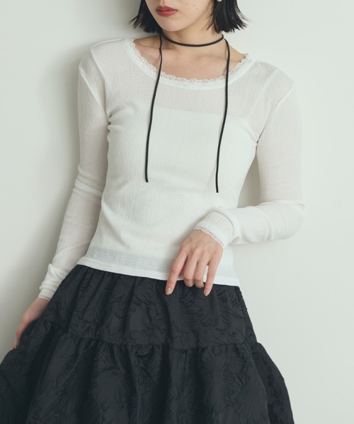 paravion(パラビオン)の「レースネック長袖カットソー(Tシャツ/カットソー・レディース・アイボリー/ブラック/ホワイト・FREE)」の18枚目の写真