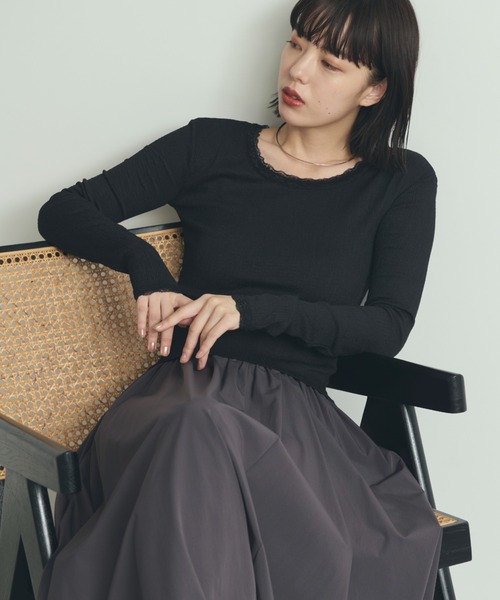paravion(パラビオン)の「レースネック長袖カットソー(Tシャツ/カットソー・レディース・アイボリー/ブラック/ホワイト・FREE)」の11枚目の写真