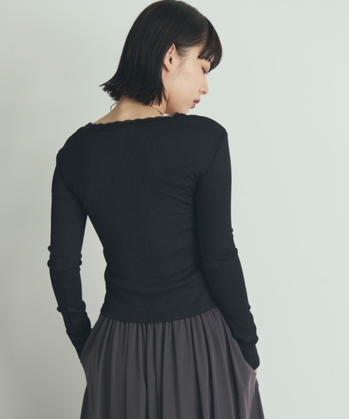 paravion(パラビオン)の「レースネック長袖カットソー(Tシャツ/カットソー・レディース・アイボリー/ブラック/ホワイト・FREE)」の5枚目の写真