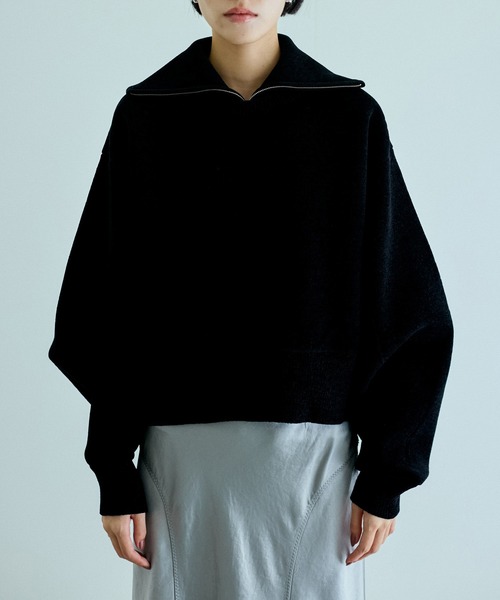 ADAM ET ROPE'（アダムエロペ）の「【サステナブル】・【洗える】ベロアヤーンZIPタートルニット（ニット/セーター・レディース・ブラック/ベージュ系その他・FREE）」の17枚目の写真