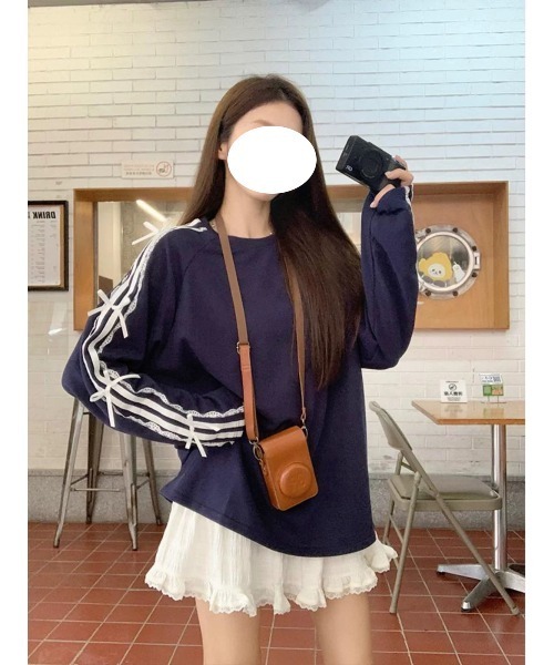 .KOM(ドットコム)の「『.KOM/ドットケーオーエム』リボンラインクルーネックロンT 【CN】(Tシャツ/カットソー・レディース・ブラック/ネイビー・FREE)」の9枚目の写真