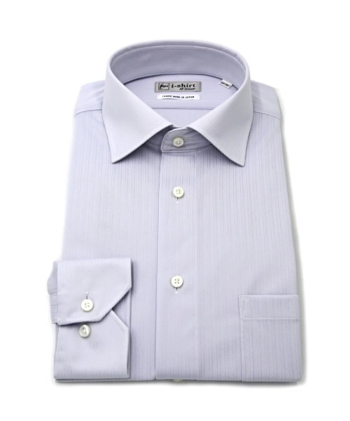 HARUYAMA(ハルヤマ)の「WEB限定【完全ノーアイロン】長袖 アイシャツ セミワイド ストレッチ ストライプ i-shirt 通年(ビジネスシャツ・メンズ・ライトグレー/サックスブルー・M82/S80/LL86/L84)」の2枚目の写真