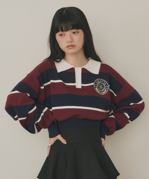 VIOLETTA（ヴィオレッタ）の「クロップドニットラガーシャツ（シャツ/ブラウス・レディース・レッド/モカ/ブルー/ブラック・FREE）」の4枚目の写真