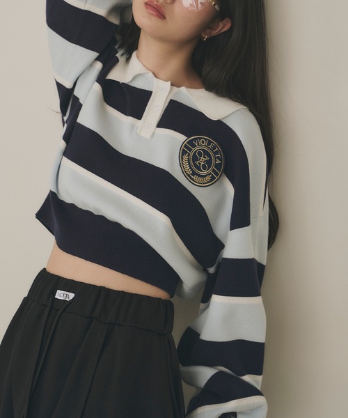 VIOLETTA（ヴィオレッタ）の「クロップドニットラガーシャツ（シャツ/ブラウス・レディース・レッド/モカ/ブルー/ブラック・FREE）」の17枚目の写真