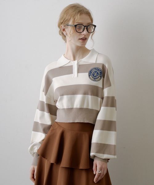 VIOLETTA（ヴィオレッタ）の「クロップドニットラガーシャツ（シャツ/ブラウス・レディース・レッド/モカ/ブルー/ブラック・FREE）」の10枚目の写真