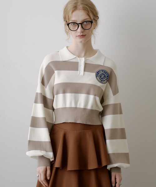 VIOLETTA（ヴィオレッタ）の「クロップドニットラガーシャツ（シャツ/ブラウス・レディース・レッド/モカ/ブルー/ブラック・FREE）」の11枚目の写真