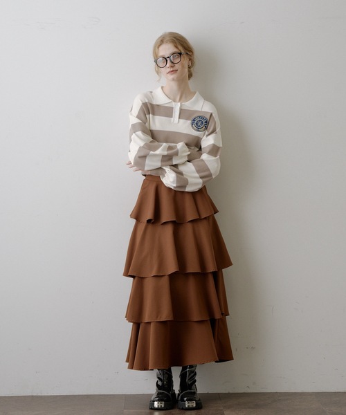 VIOLETTA（ヴィオレッタ）の「クロップドニットラガーシャツ（シャツ/ブラウス・レディース・レッド/モカ/ブルー/ブラック・FREE）」の12枚目の写真