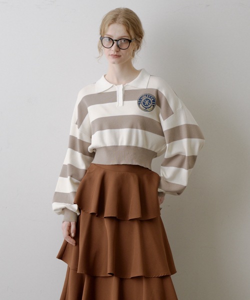 VIOLETTA（ヴィオレッタ）の「クロップドニットラガーシャツ（シャツ/ブラウス・レディース・レッド/モカ/ブルー/ブラック・FREE）」の13枚目の写真