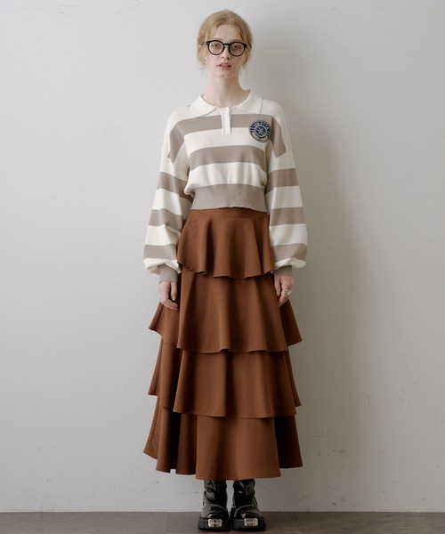 VIOLETTA（ヴィオレッタ）の「クロップドニットラガーシャツ（シャツ/ブラウス・レディース・レッド/モカ/ブルー/ブラック・FREE）」の14枚目の写真