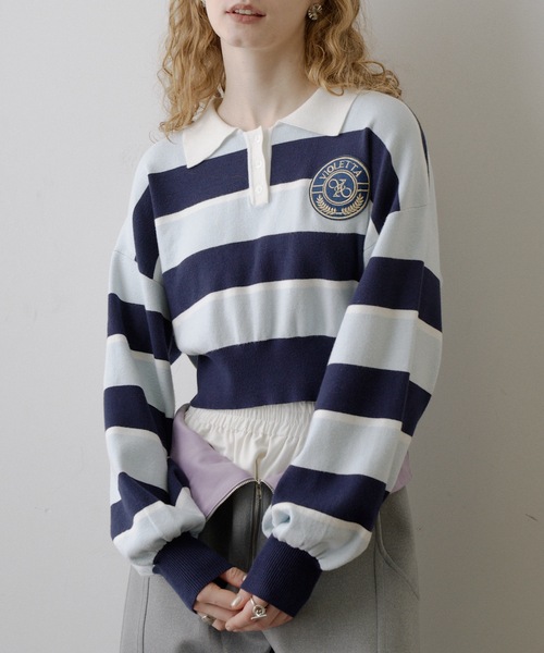 VIOLETTA（ヴィオレッタ）の「クロップドニットラガーシャツ（シャツ/ブラウス・レディース・レッド/モカ/ブルー/ブラック・FREE）」の5枚目の写真