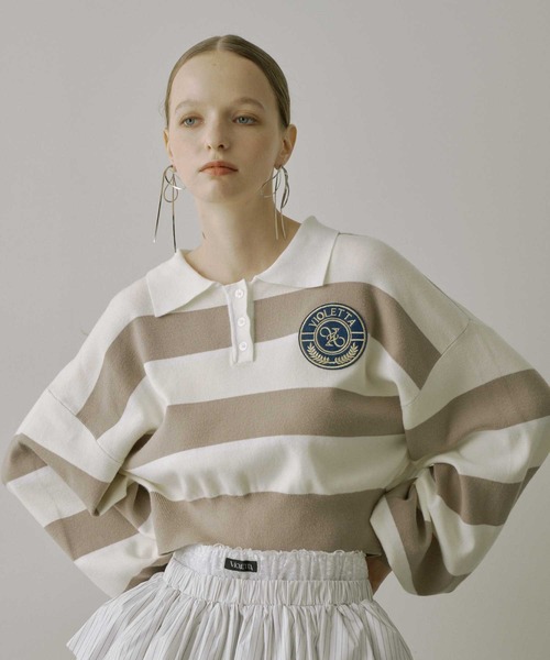 VIOLETTA（ヴィオレッタ）の「クロップドニットラガーシャツ（シャツ/ブラウス・レディース・レッド/モカ/ブルー/ブラック・FREE）」の15枚目の写真