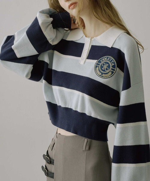 VIOLETTA（ヴィオレッタ）の「クロップドニットラガーシャツ（シャツ/ブラウス・レディース・レッド/モカ/ブルー/ブラック・FREE）」の16枚目の写真