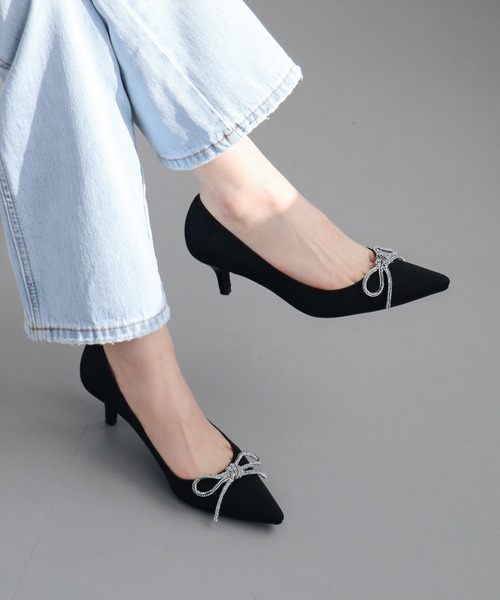 【軽量・柔らかい】リボンニットポインテッドパンプス IY5633（パンプス）｜EVOL（イーボル）