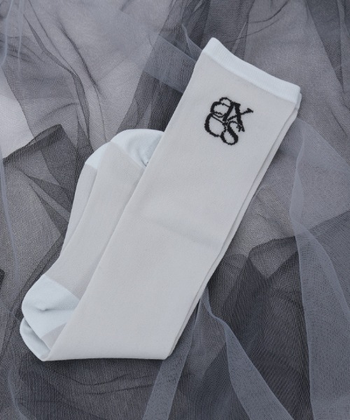 axes femme（アクシーズファム）の「ロゴ入りシアーハイソックス（ソックス/靴下・レディース・ホワイト/ブラック/グレー・FREE）」の3枚目の写真