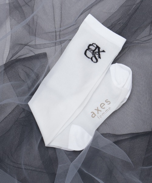 axes femme（アクシーズファム）の「ロゴ入りシアーハイソックス（ソックス/靴下・レディース・ホワイト/ブラック/グレー・FREE）」の5枚目の写真