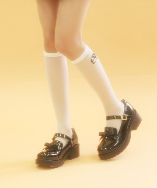 axes femme（アクシーズファム）の「ロゴ入りシアーハイソックス（ソックス/靴下・レディース・ホワイト/ブラック/グレー・FREE）」の6枚目の写真