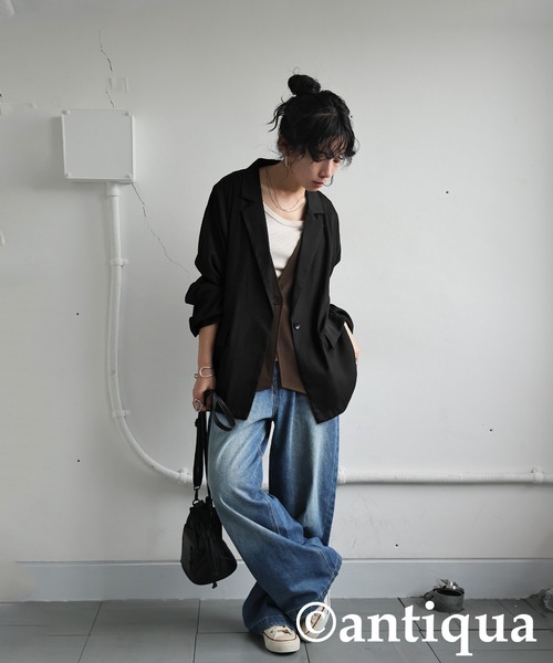 antiqua（アンティカ）の「レイヤードジャケット（テーラードジャケット・レディース・ブラック/ホワイト系その他・ONESIZE）」の3枚目の写真