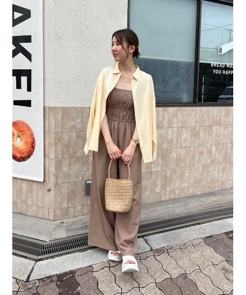 楽ちんきれいショルダーフリルシャーリングオールインワン