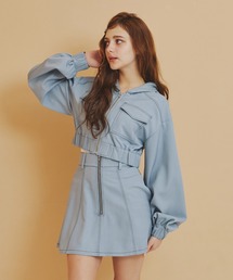 REDYAZEL | 【セットアップ可能】バイカラーステッチフレアミニスカート(スカート)