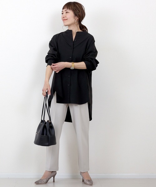 Aletta vita(アレッタビータ)の「エステルローン袖シャーリングチュニックシャツ(シャツ/ブラウス・レディース・オフホワイト/ブラック/ストライプ・FREE)」の8枚目の写真