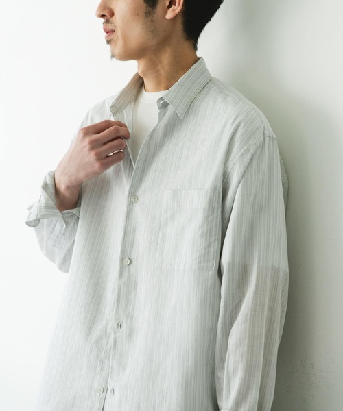 URBAN RESEARCH DOORS(アーバンリサーチドアーズ)の「シアーボイルストライプロングスリーブシャツ(シャツ/ブラウス・メンズ・ブルー系その他/グリーン系その他・LARGE/MEDIUM)」の3枚目の写真