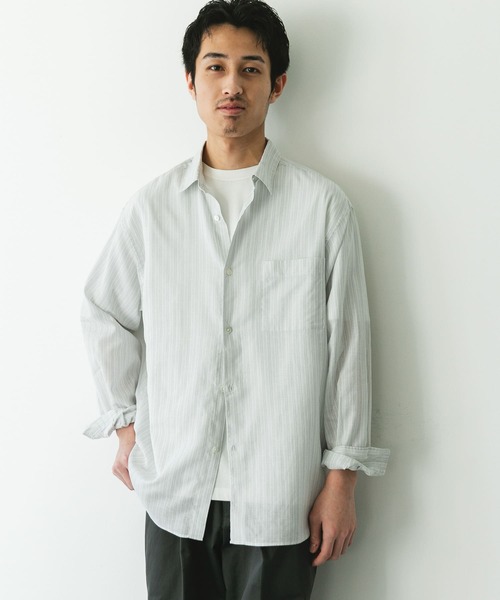 URBAN RESEARCH DOORS(アーバンリサーチドアーズ)の「シアーボイルストライプロングスリーブシャツ(シャツ/ブラウス・メンズ・ブルー系その他/グリーン系その他・LARGE/MEDIUM)」の7枚目の写真